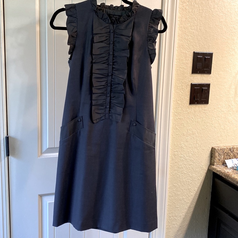 Womens Ted Baker Ver classy dress. Very detailed with ruffles. Silk liner. Ss 2